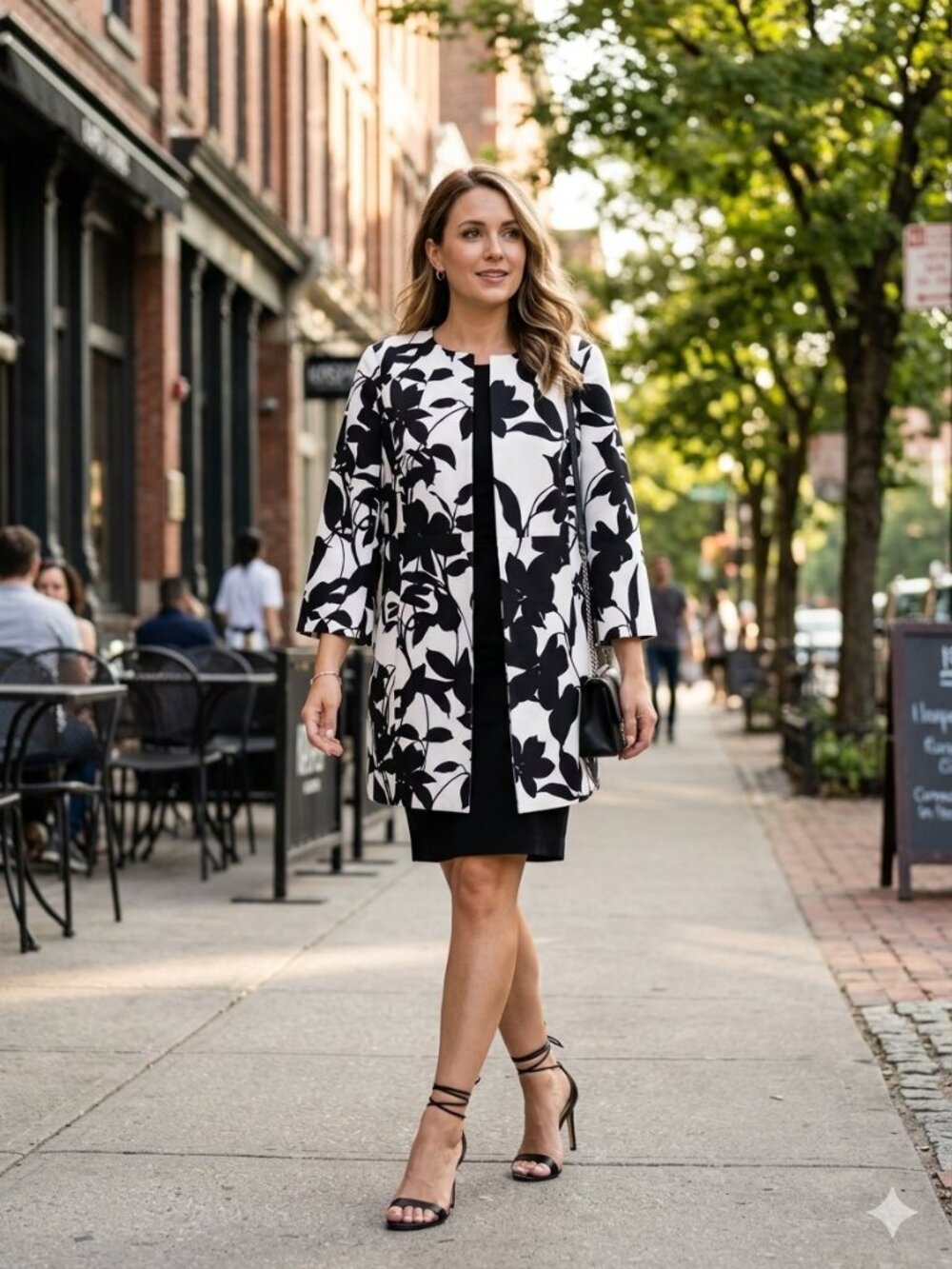 Kasper Black & White Floral Topper Jacket Front Clasp Blazer, Size 12